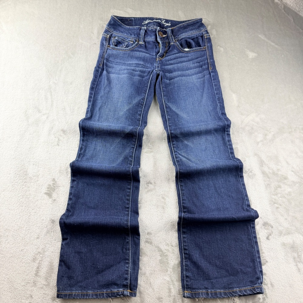 American Eagle‎ Slim Boot Stretch Jeans Dark Wash Women's 00 Short Blue Denim
